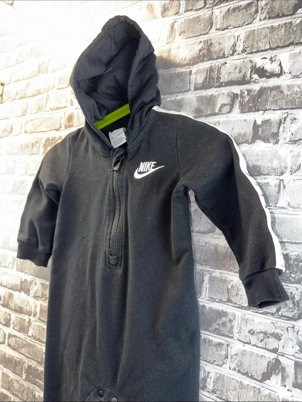 Nike Black Hooded Baby One-Piece Footie with‎ White Logo